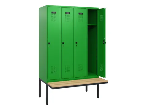 locker met bank,HxBxD 1950x1200x815mm,4vak,vak B 300mm,draaigrendel