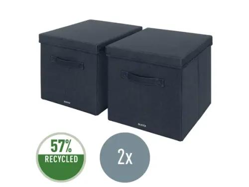 Leitz Stoffen opbergdoos met deksel Grijs 38x33x32,5cm 2 stuks