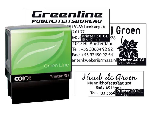 Tekststempel Colop 20 green line+bon 4regels 38x14mm blauw
