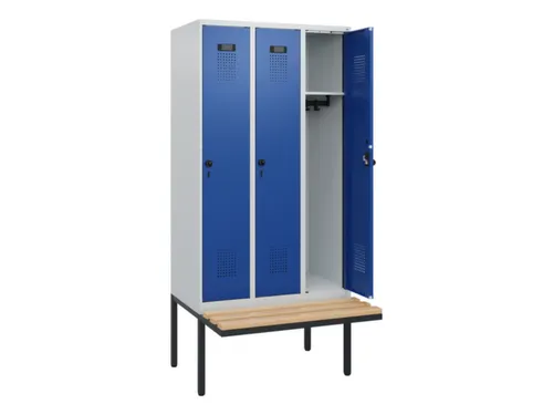 locker met bank,HxBxD 1950x900x815mm,3vak,vak B 300mm,draaigrendel