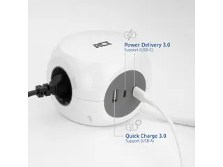 Stekkerblok ACT 3 voudig inclusief 2x USB C en A 1.5 meter wit/grijs - 4