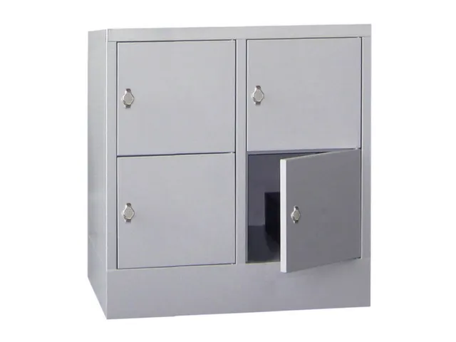 lockerkast,HxBxD 855x800x500mm,2x2vakken,RAL7035,front RAL7016