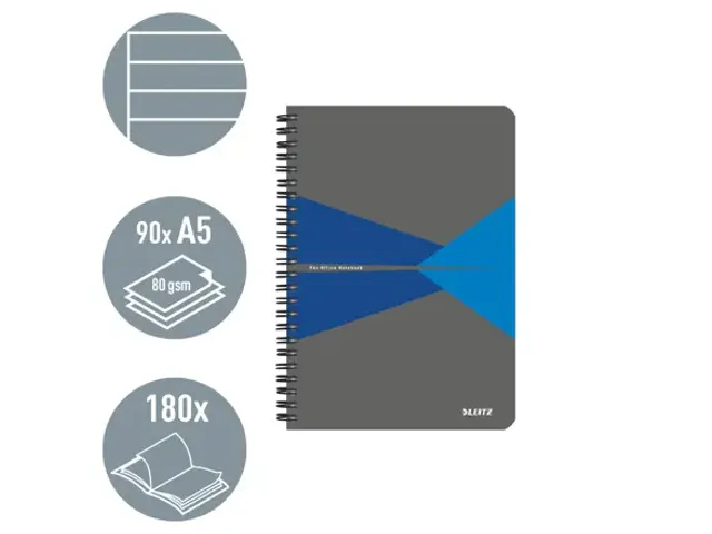 Notitieboek Leitz Office A5 lijn 180pag grijs Blauw