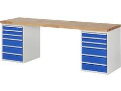 werkbank,HxBxD 890x2500x700mm,beukblad,draagverm. 750kg,2containers