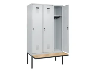 locker met bank,HxBxD 2120x1200x815mm,3vak,vak B 400mm,draaigrendel - 2