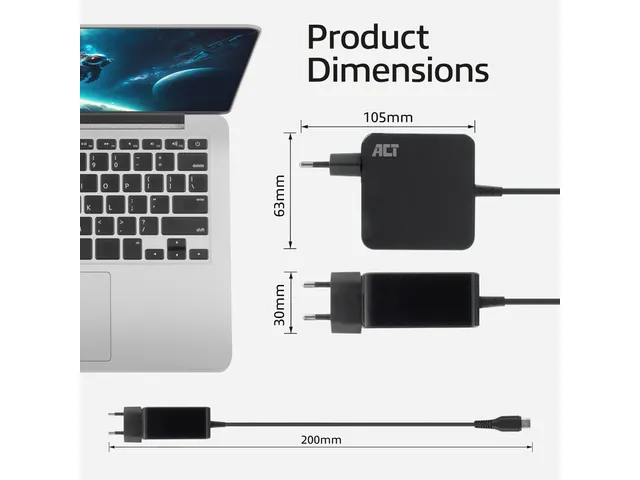 Laptop Oplader ACT USB-C Power Delivery 65W 2mtr