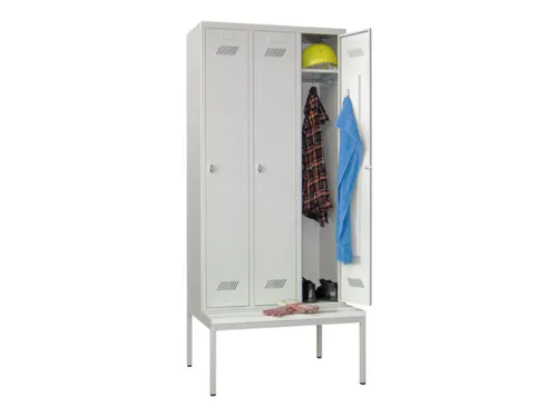 locker met bank,HxBxD 2150x900x500mm,3vak,RAL7035,front RAL7035