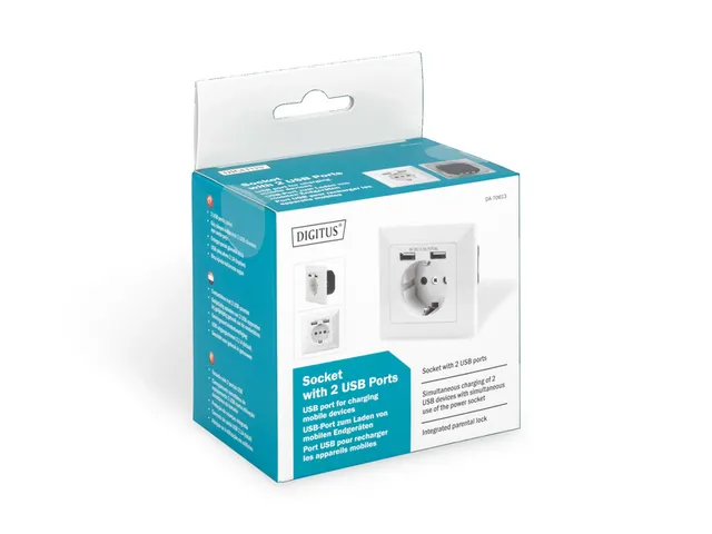 Veiligheidsstopcontact voor inbouwmontage met 2 USB-poorten