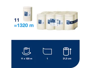 Poetsrol Tork M1 120123 1-laags 21.5x120m 11 rollen wit - 5