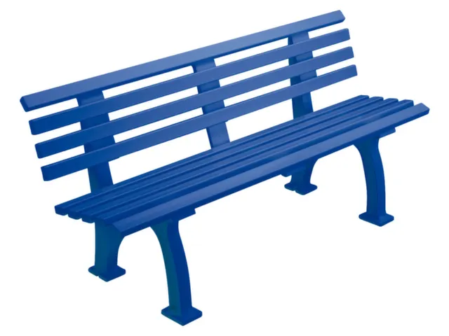 Kunststofbank 740x1500x380mm Zit H 440mm 9 Latten 2 Pootstellen Blauw