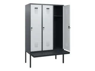 locker met bank,HxBxD 1950x1200x815mm,3vak,vak B 400mm,draaigrendel - 1