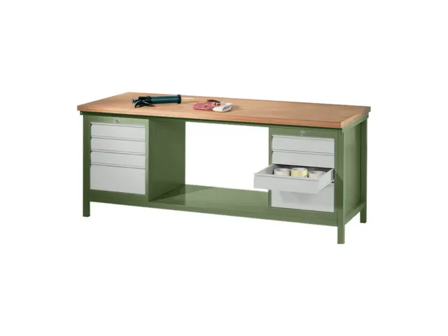 établi,HxlxP 900x2000x700mm,piètement/corps RAL6011,face avant RAL70