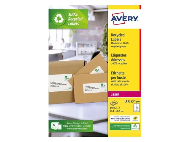 Etiket Avery LR7163-100 99.1x38.1mm recycled wit 1400 stuks