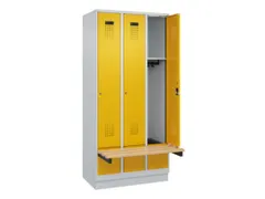 locker met bank,HxBxD 1950x900x815mm,3vak,vak B 300mm,cilinderslot