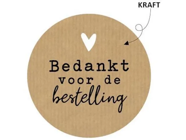 KP Sticker rond 50mm "Bedankt voor de bestelling" kraft hart 250 stuks
