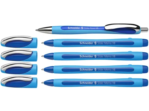 Balpen Schneider Slider Memo XB blauw 4st + 1 gratis Slider balpen