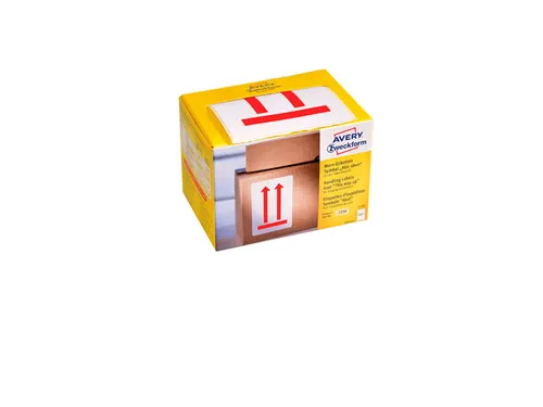 Waarschuwings etiket Avery 'This way up' op rol in dispenser 74x100mm