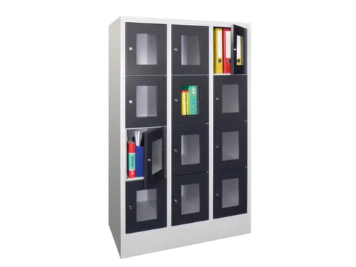 lockerkast,HxBxD 1518x900x500mm,3x4vakken,RAL7035,front RAL7016