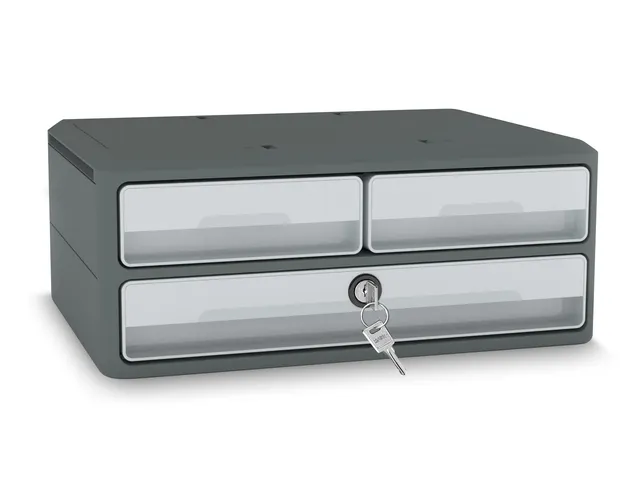 Ladenkast CEP MooveUp Secure A4 plastic 3 lades lichtgrijs/donkergrijs