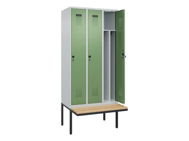 locker met bank,voor scheiding van kleding,HxBxD 2120x900x815mm,3vak