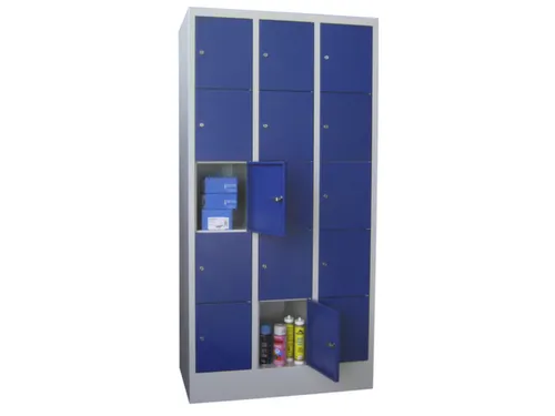lockerkast,HxBxD 1850x900x500mm,3x5vakken,RAL7035,front RAL7035