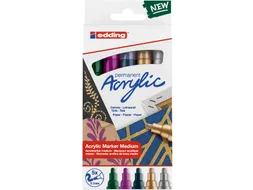 Acrylmarker edding e-5100 medium set van 5 kleuren metallic