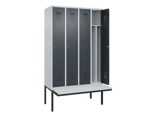 locker met bank,voor scheiding van kleding,HxBxD 2120x1200x815mm,4vak