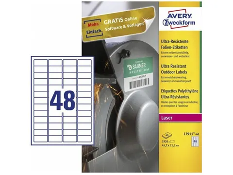 Ultra-heavy duty Avery etiket 45,7x21,2mm wit, 40 vel, 48 etiketten pe