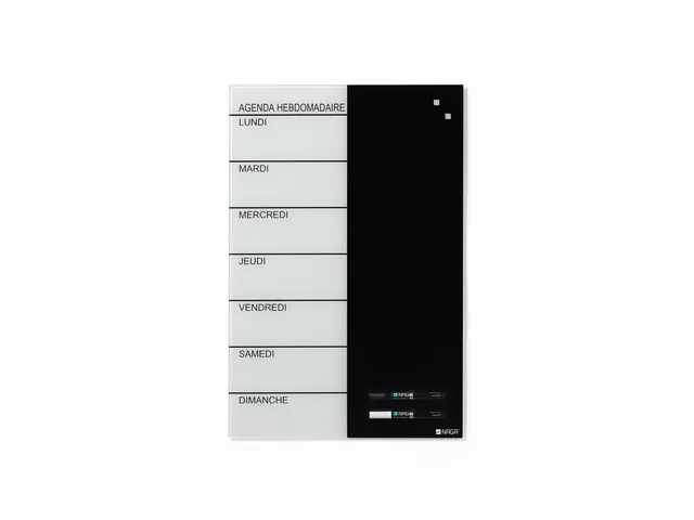 Glasmagneetbord Naga 40x60cm weekplanner Frans zwart/wit