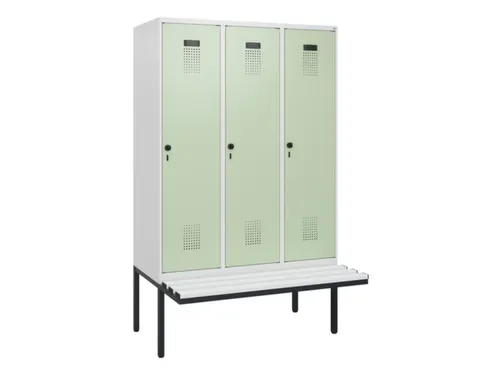 locker met bank,HxBxD 1950x1200x815mm,3vak,vak B 400mm,draaigrendel