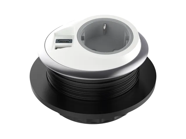 Prise pour bureau Power PixelTUF 1x Schuko + USB A+C 25W Blanc
