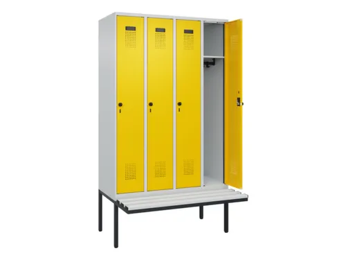 locker met bank,HxBxD 2120x1200x815mm,4vak,vak B 300mm,draaigrendel