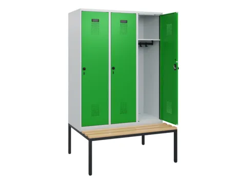 locker met bank,HxBxD 1950x1200x815mm,3vak,vak B 400mm,draaigrendel