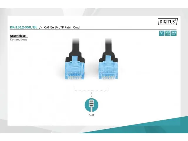 CAT 5e U-UTP patchkabel CU PVC AWG 26/7 Lengte 5m Zwart