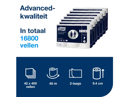 Toiletpapier Tork 472168 T4 Advanced 2-laags 400 vel wit