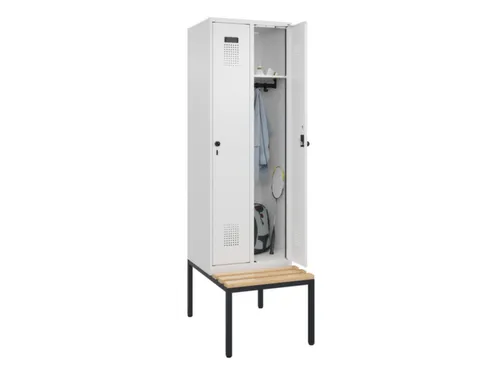 locker met bank,HxBxD 2120x600x815mm,2vak,vak B 300mm,draaigrendel