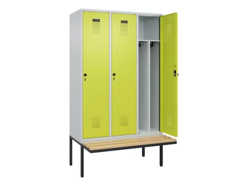 locker met bank,voor scheiding van kleding,HxBxD 2120x1200x815mm,3vak
