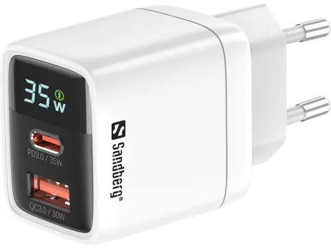 Sandberg 2in1 Charger 1xUSB-C 1x USB 35W Wit met display