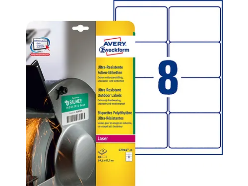 Etiket Avery Zweckform L7914-10 99.1x67.7 polyester wit 80 stuks