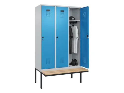 locker met bank,HxBxD 2120x1200x815mm,3vak,vak B 400mm,draaigrendel
