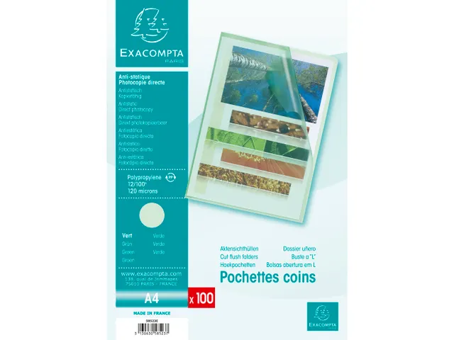 Sachet 100 pochettes polypropylène grainé 12/100e - A4 - Vert