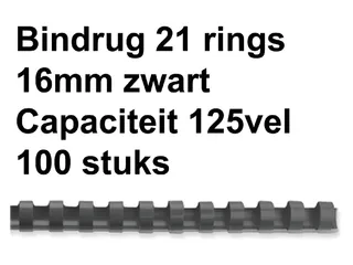 Bindrug GBC 16mm 21-rings A4 zwart 100stuks - 2