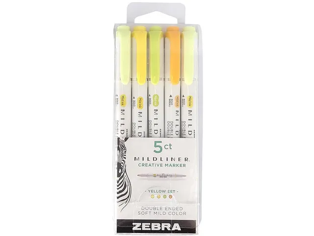 MILDLINER markeerstift Yellow 5 x assorti kleuren dubbele punt