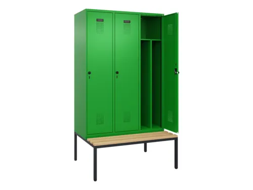 locker met bank,voor scheiding van kleding,HxBxD 2120x1200x815mm,3vak