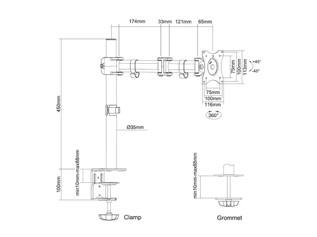 Neomounts Monitorarm 1 Scherm Zwart 30 inch Nm-d135black
