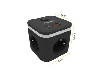 Stekkerblok Fellowes Power Cube F 3-voudig 1xUSB-A 2xUSB-C 2m zwart - 9
