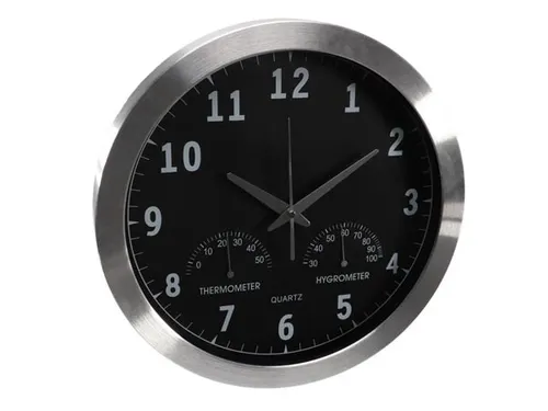 Aluminium Wandklok Met Thermometer & Hygrometer Ø 35,5cm cijfers
