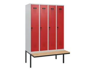 locker met bank,HxBxD 1950x1200x815mm,4vak,vak B 300mm,draaigrendel - 2