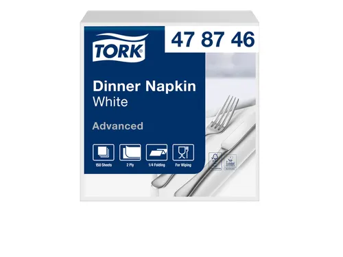 Servetten Tork 478746 Dinner 2-laags 39x39cm wit 1/4 vouw 150st.