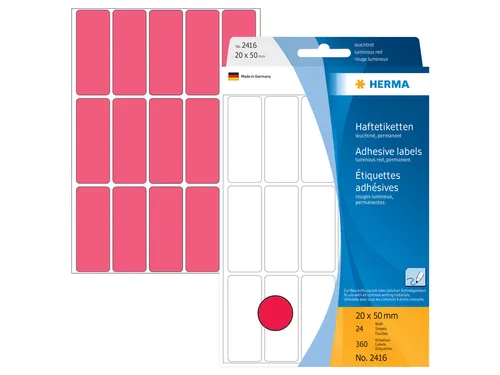 HERMA 2416 Universele etiketten 20x50mm Fluor rood 360 stuks
